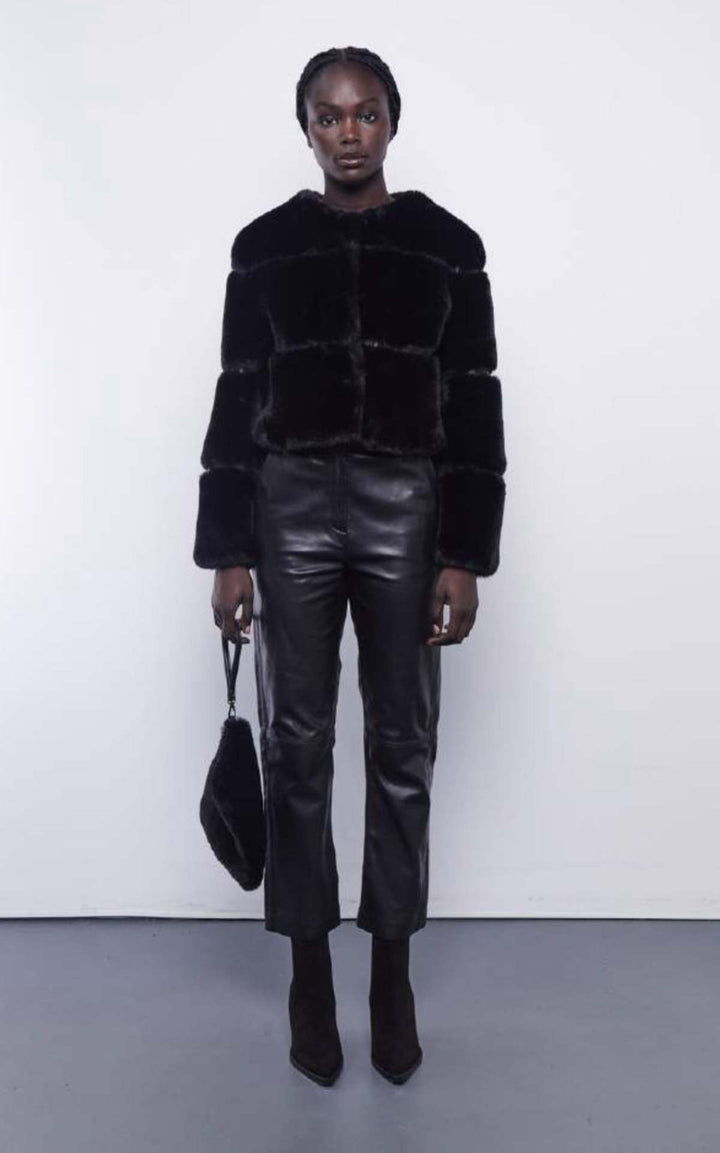 FAUX FUR CROPPED ROUND NECK JACKET