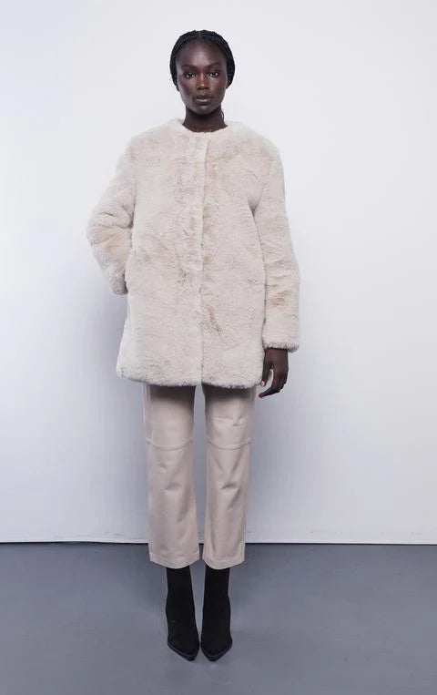 FAUX FUR LONG COAT ROUND NECK