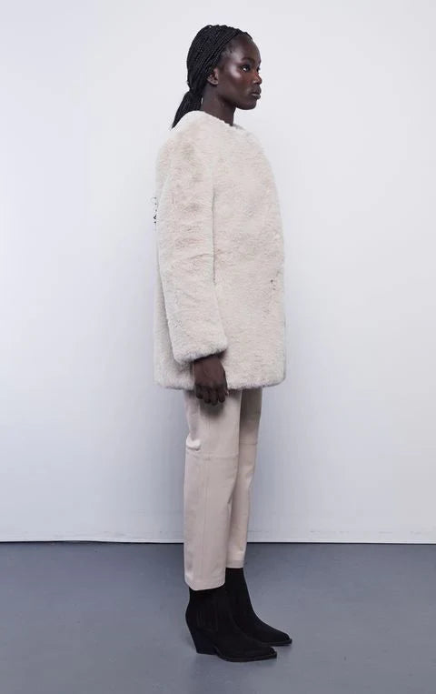 FAUX FUR LONG COAT ROUND NECK