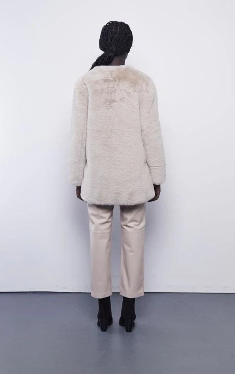 FAUX FUR LONG COAT ROUND NECK