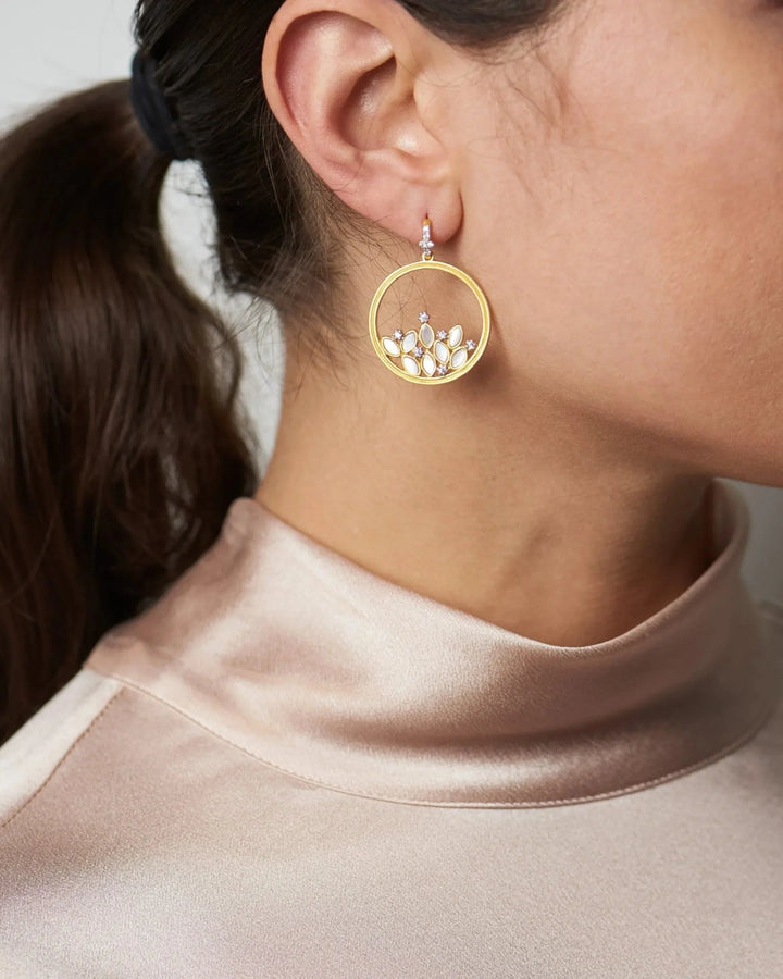 FLEUR BLOOM MOP CLUSTER OPEN HOOP EARRINGS