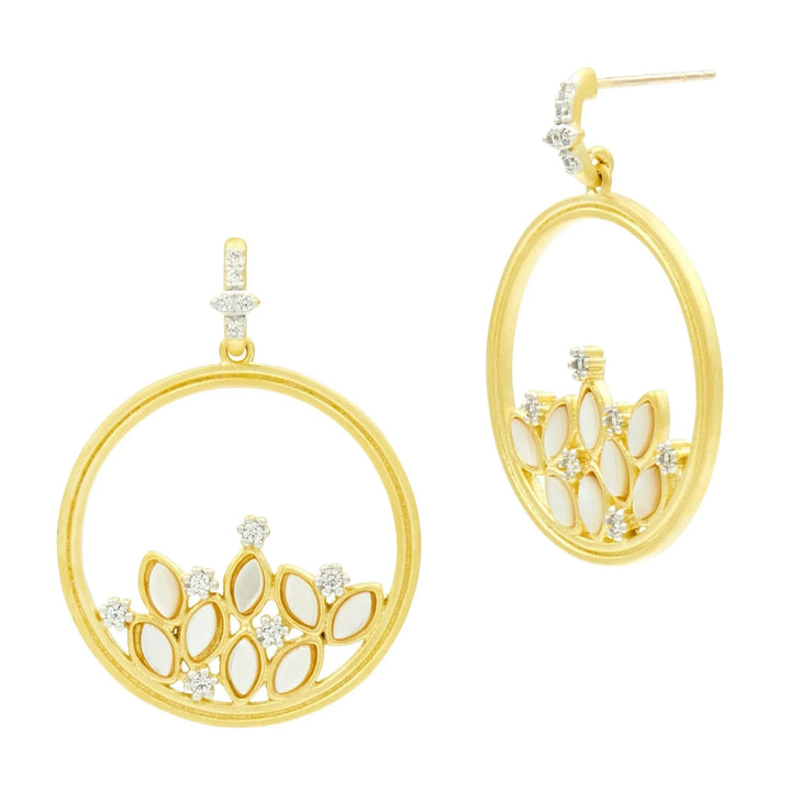 FLEUR BLOOM MOP CLUSTER OPEN HOOP EARRINGS