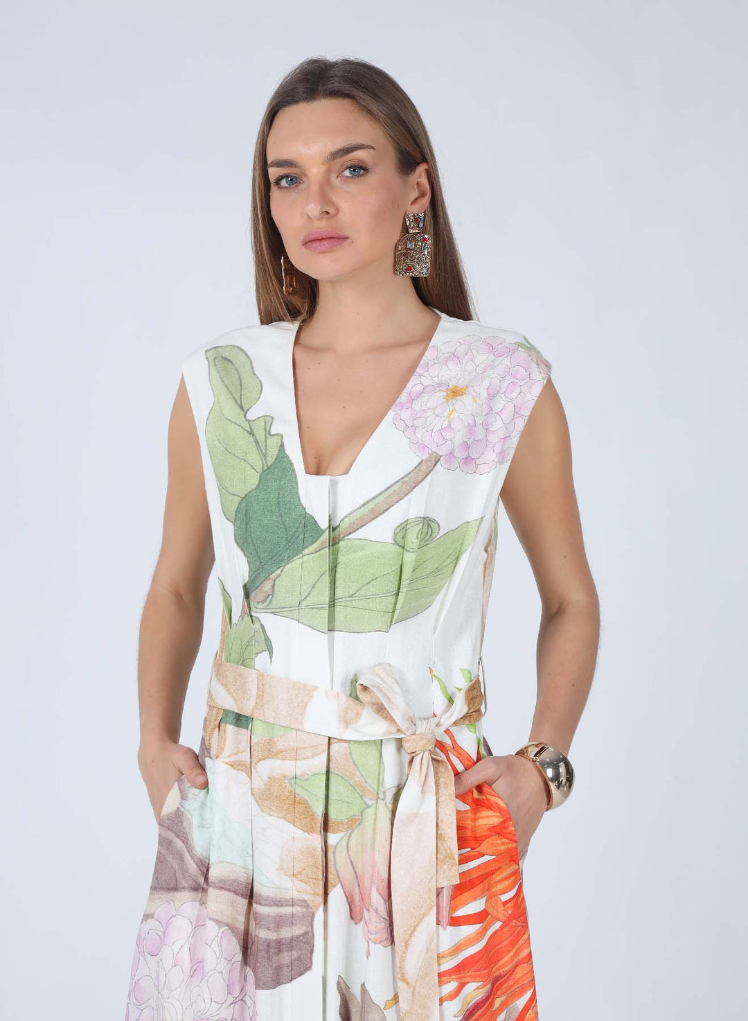 ALANA V-NECK A-LINE MIDI DRESS