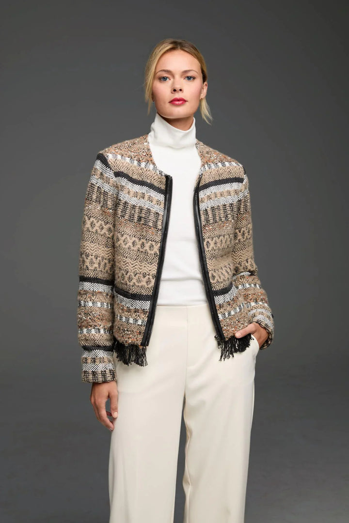 KNIT WEAVING TRIMMED JACKET