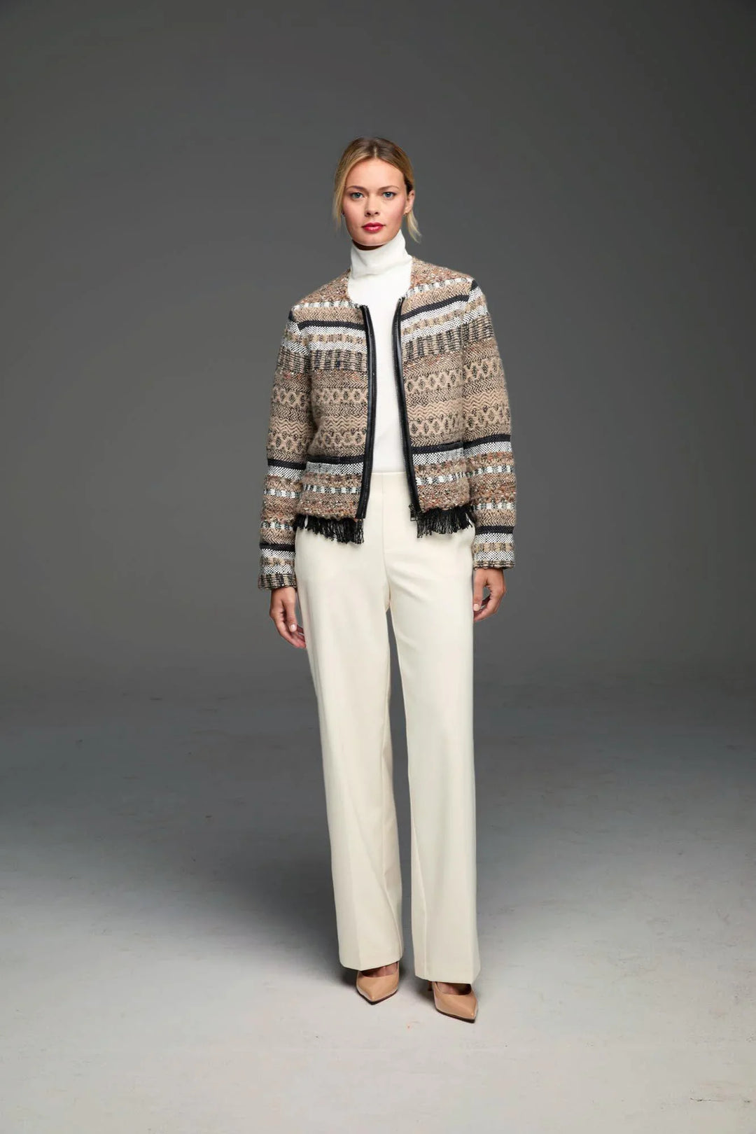 KNIT WEAVING TRIMMED JACKET