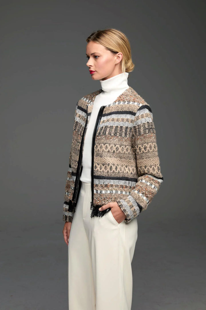 KNIT WEAVING TRIMMED JACKET