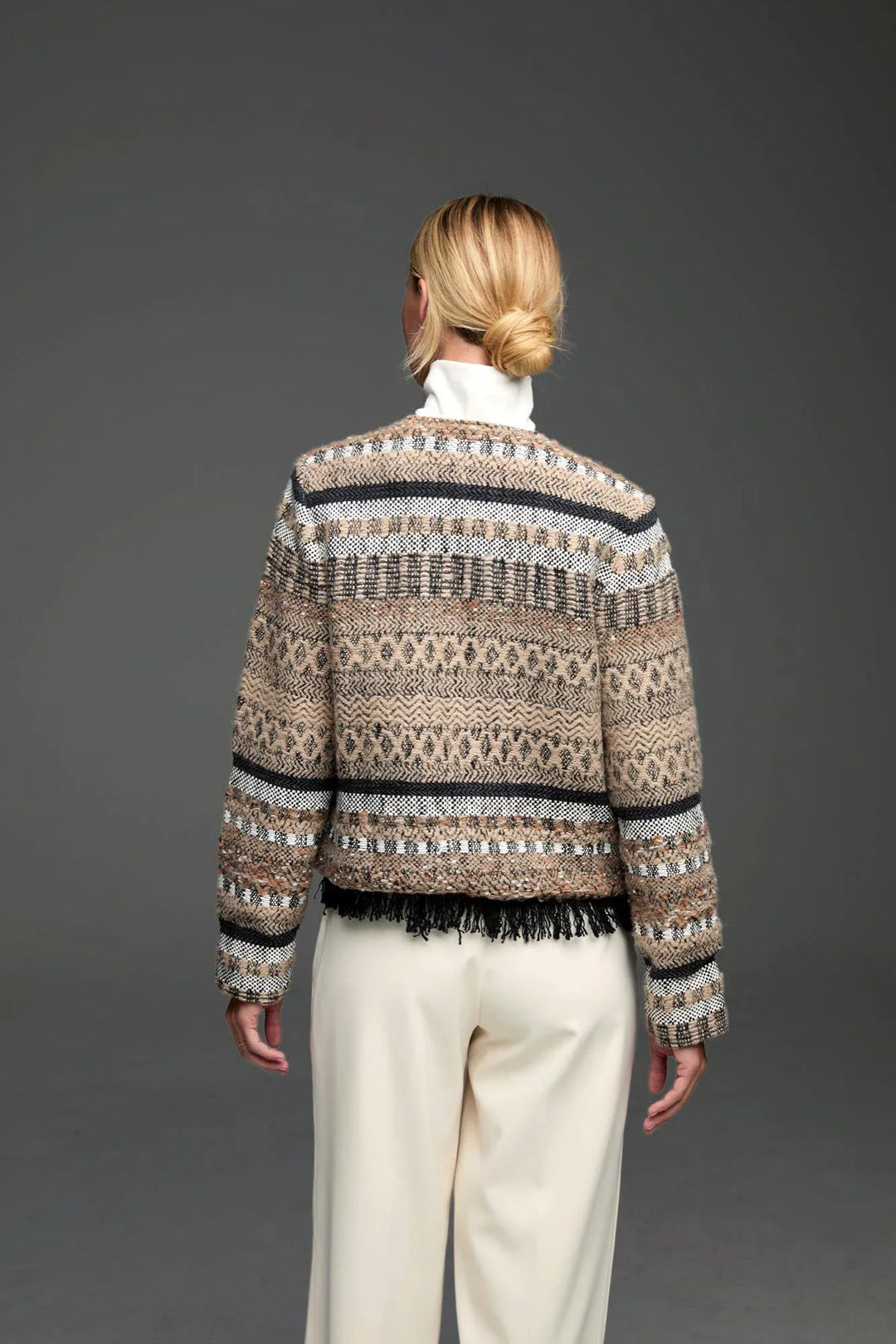 KNIT WEAVING TRIMMED JACKET