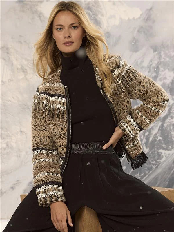 KNIT WEAVING TRIMMED JACKET