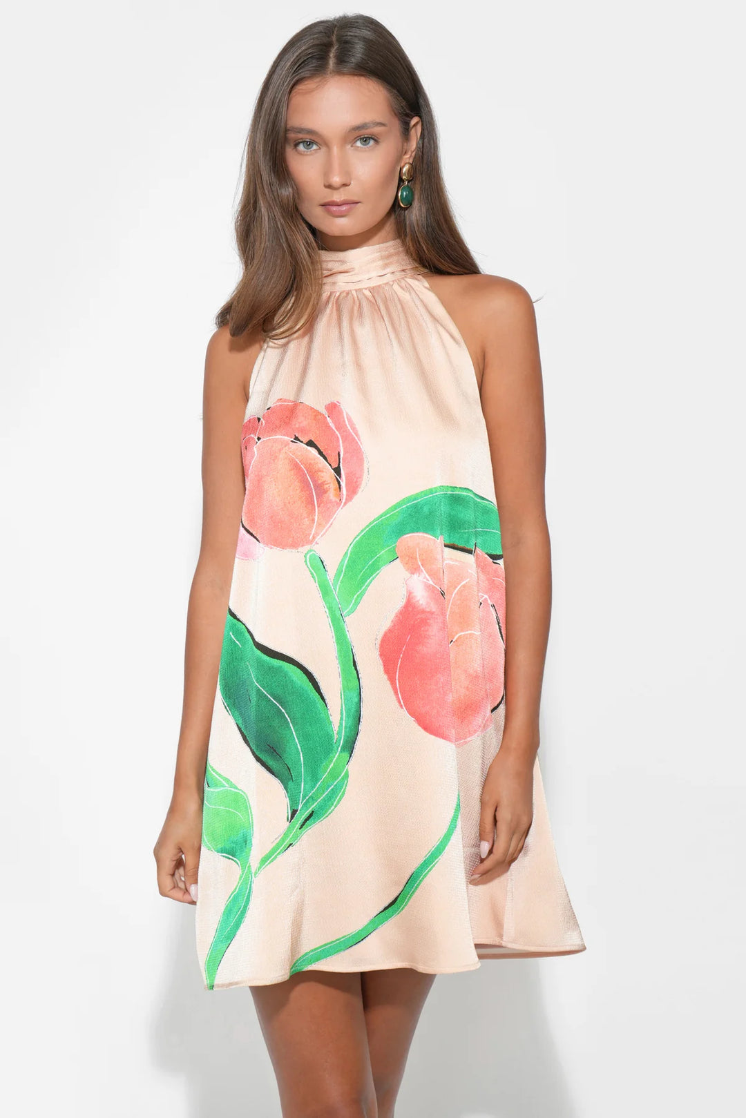 halter neck tie mini dress AE V-Neck Tie-Front Halter Mini Dress