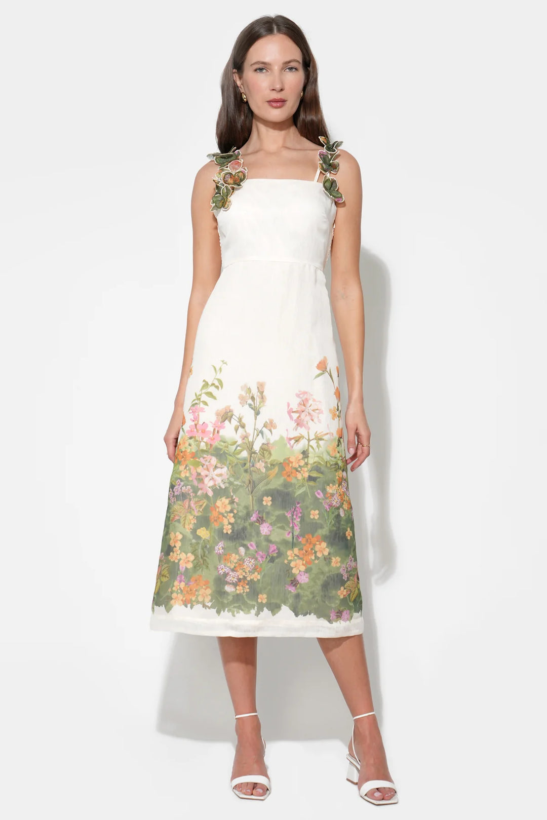 ELOISE BRAIDED PRINTED FLORAL MIDI DRESS