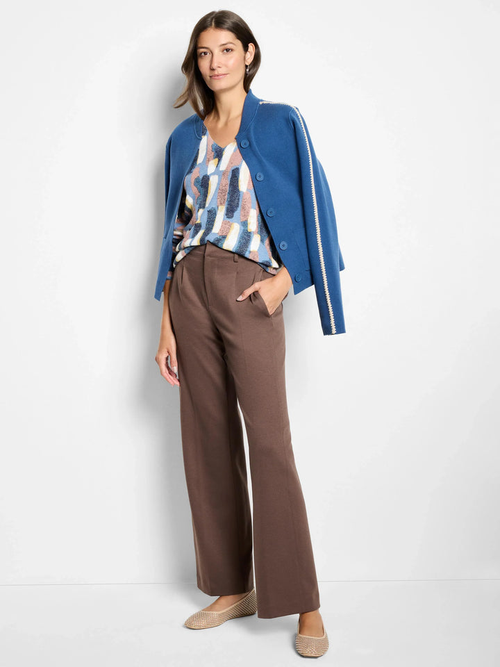 BRUSHSTROKES WAFFLE V NECK SWEATER