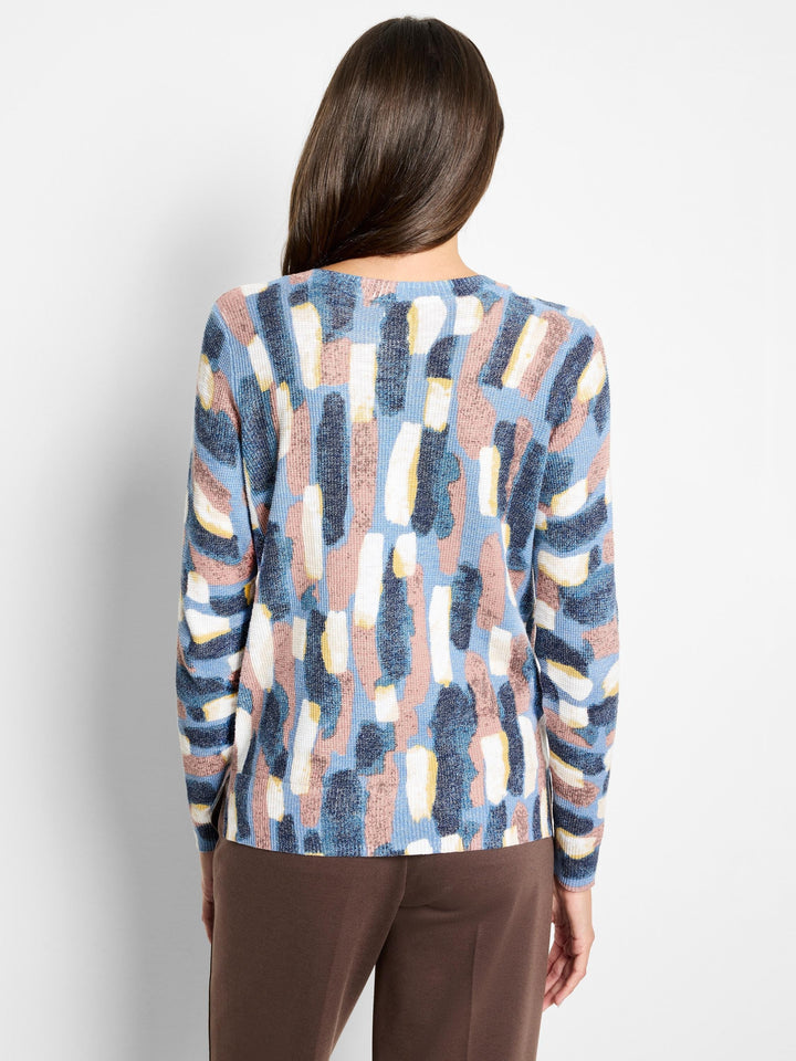 BRUSHSTROKES WAFFLE V NECK SWEATER
