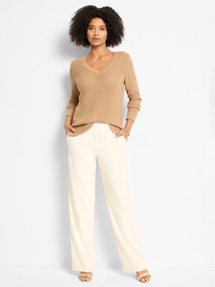 SHIMMER WAFFLE V NECK SWEATER
