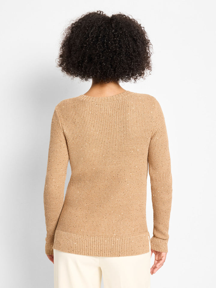 SHIMMER WAFFLE V NECK SWEATER