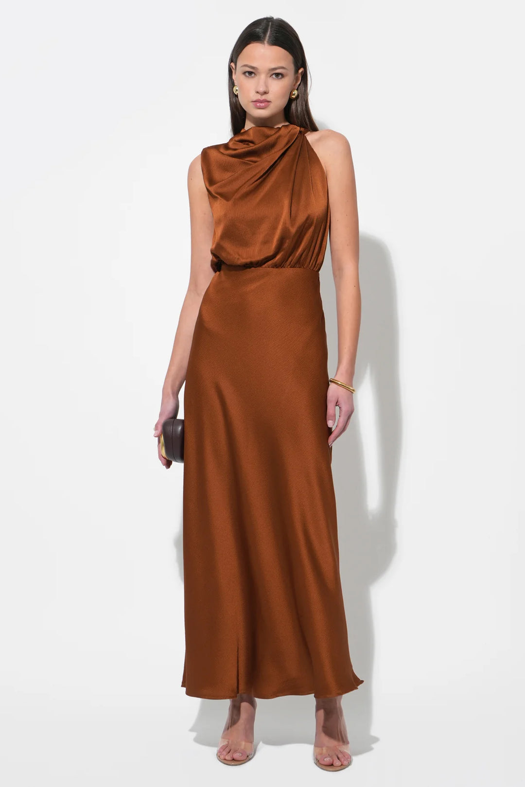 KATE COWL DRAPE ASYMMETRICAL MAXI DRESS