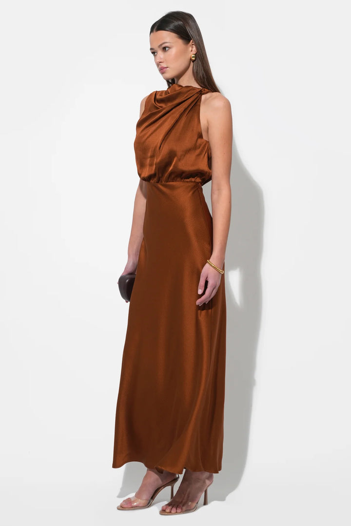 KATE COWL DRAPE ASYMMETRICAL MAXI DRESS