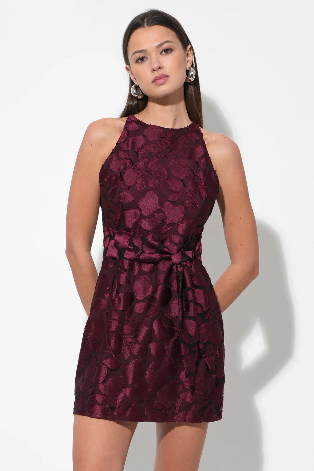 FALINI VELVET BURNOUT TIE FRONT MINI DRESS