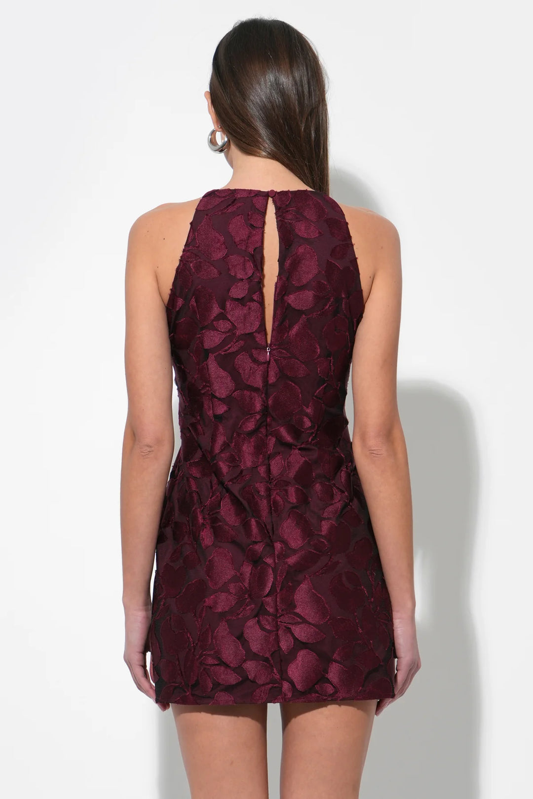 FALINI VELVET BURNOUT TIE FRONT MINI DRESS