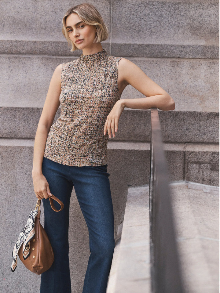 PRINTED TWEED KNIT TANK