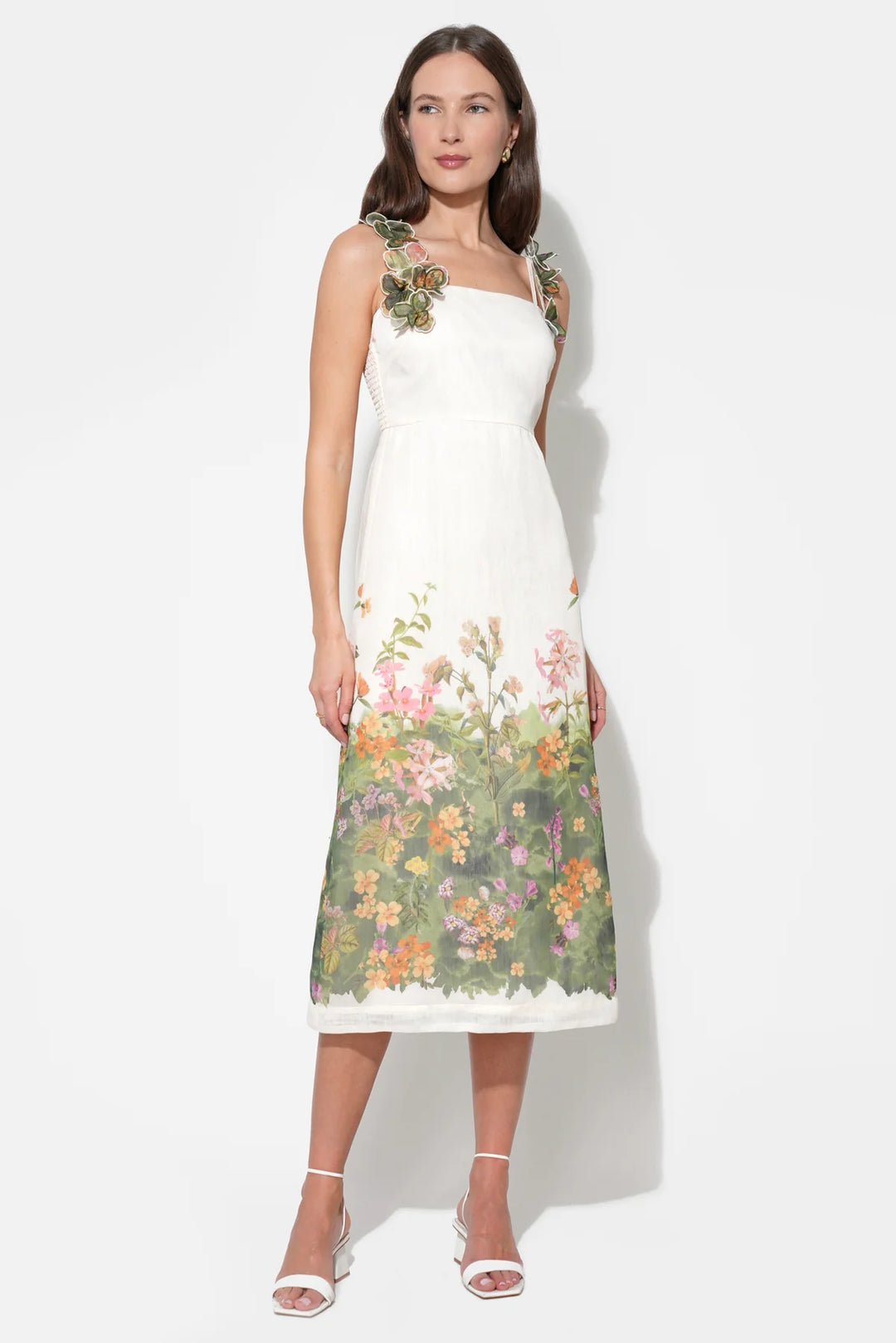 ELOISE BRAIDED PRINTED FLORAL MIDI DRESS