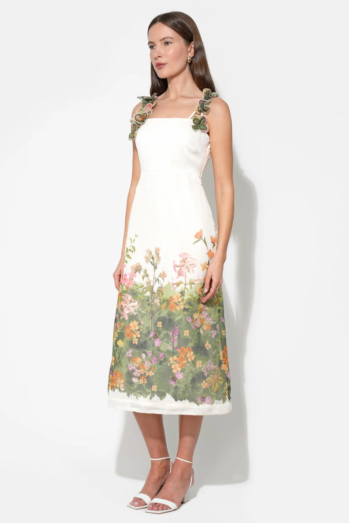 ELOISE BRAIDED PRINTED FLORAL MIDI DRESS