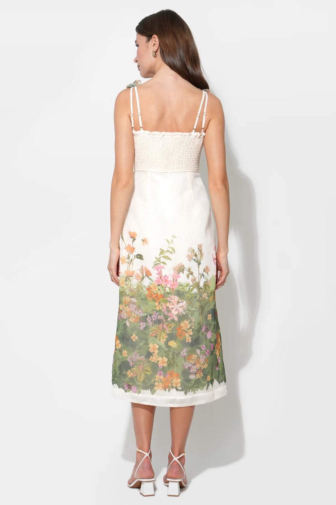ELOISE BRAIDED PRINTED FLORAL MIDI DRESS