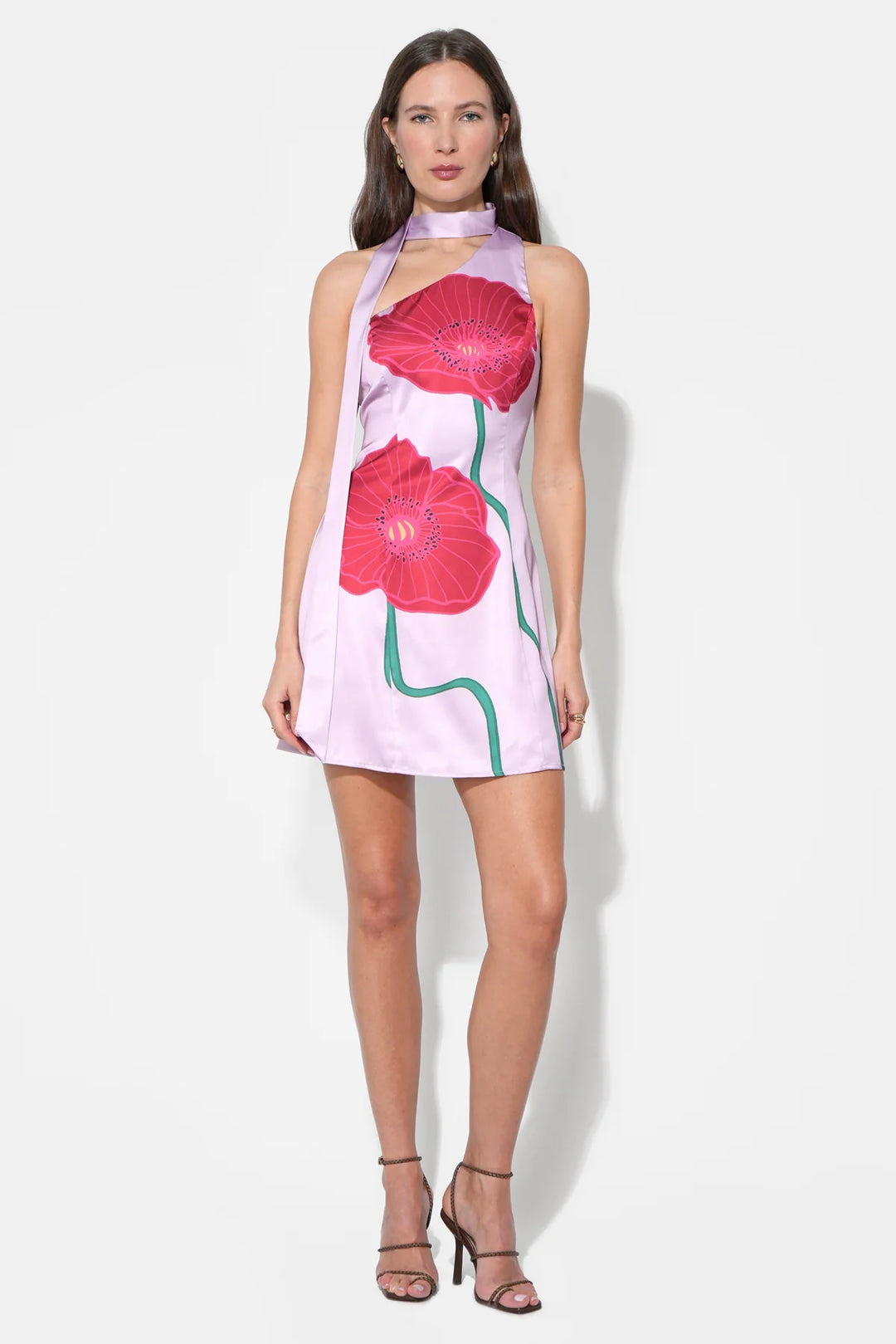 KINSLEY SCARF NECK PRINTED MINI DRESS