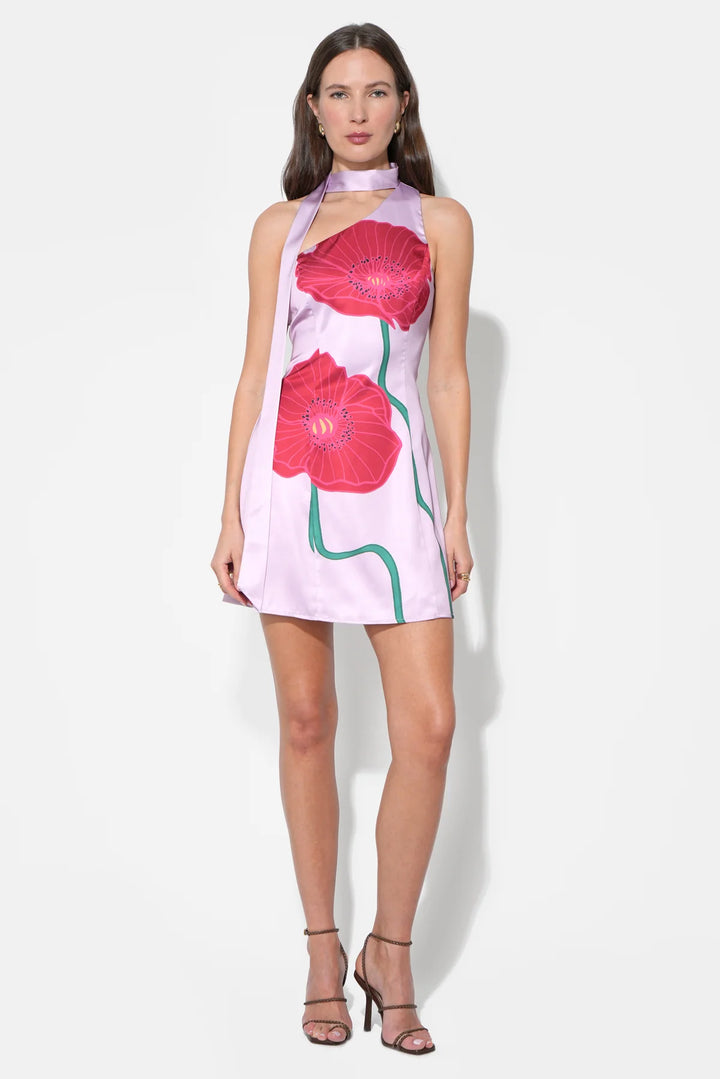 KINSLEY SCARF NECK PRINTED MINI DRESS