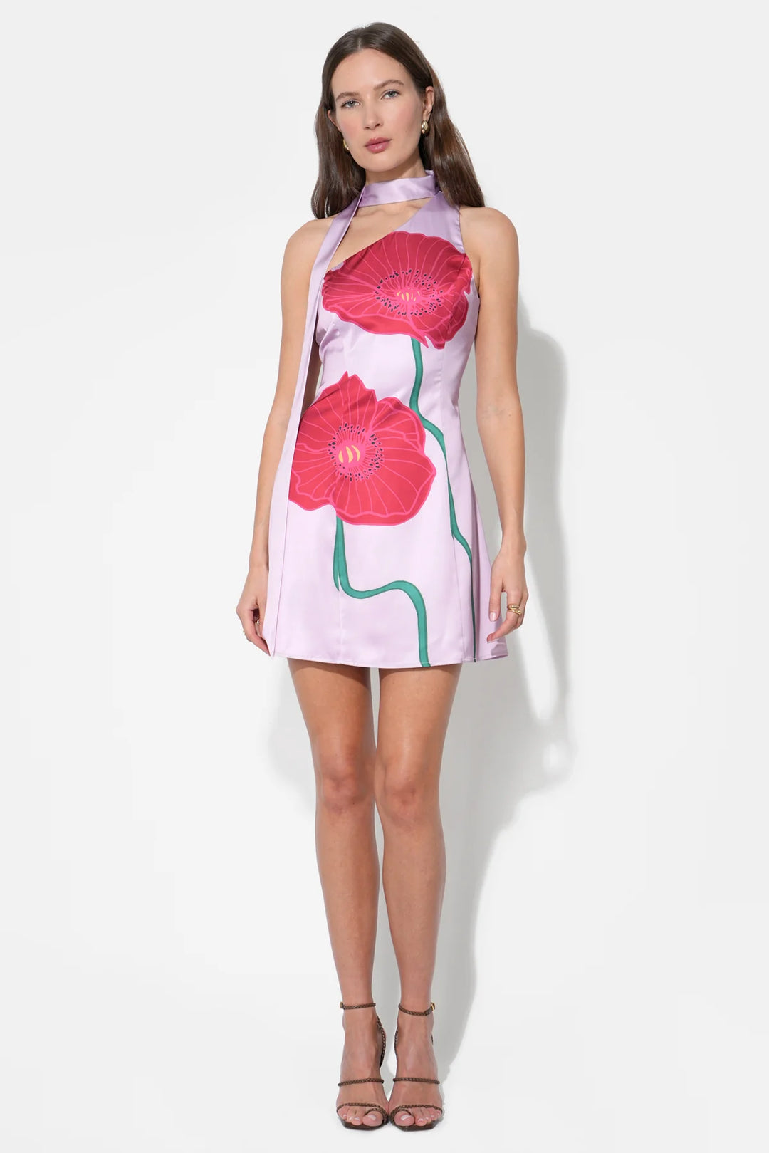 KINSLEY SCARF NECK PRINTED MINI DRESS