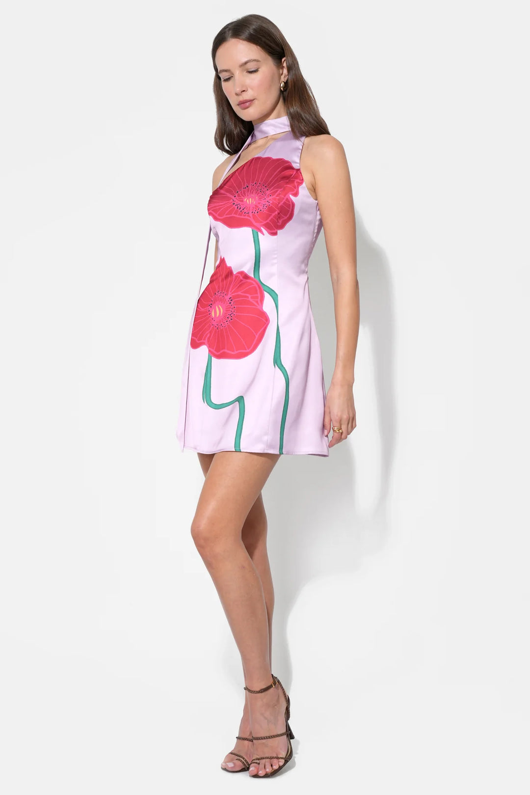 printed scarf short dress Satin Scarf Print Kaftan Mini Dress