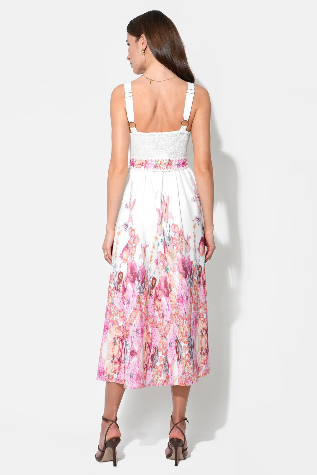 REMI V-NECK FLORAL PLACEMENT MIDI DRESS