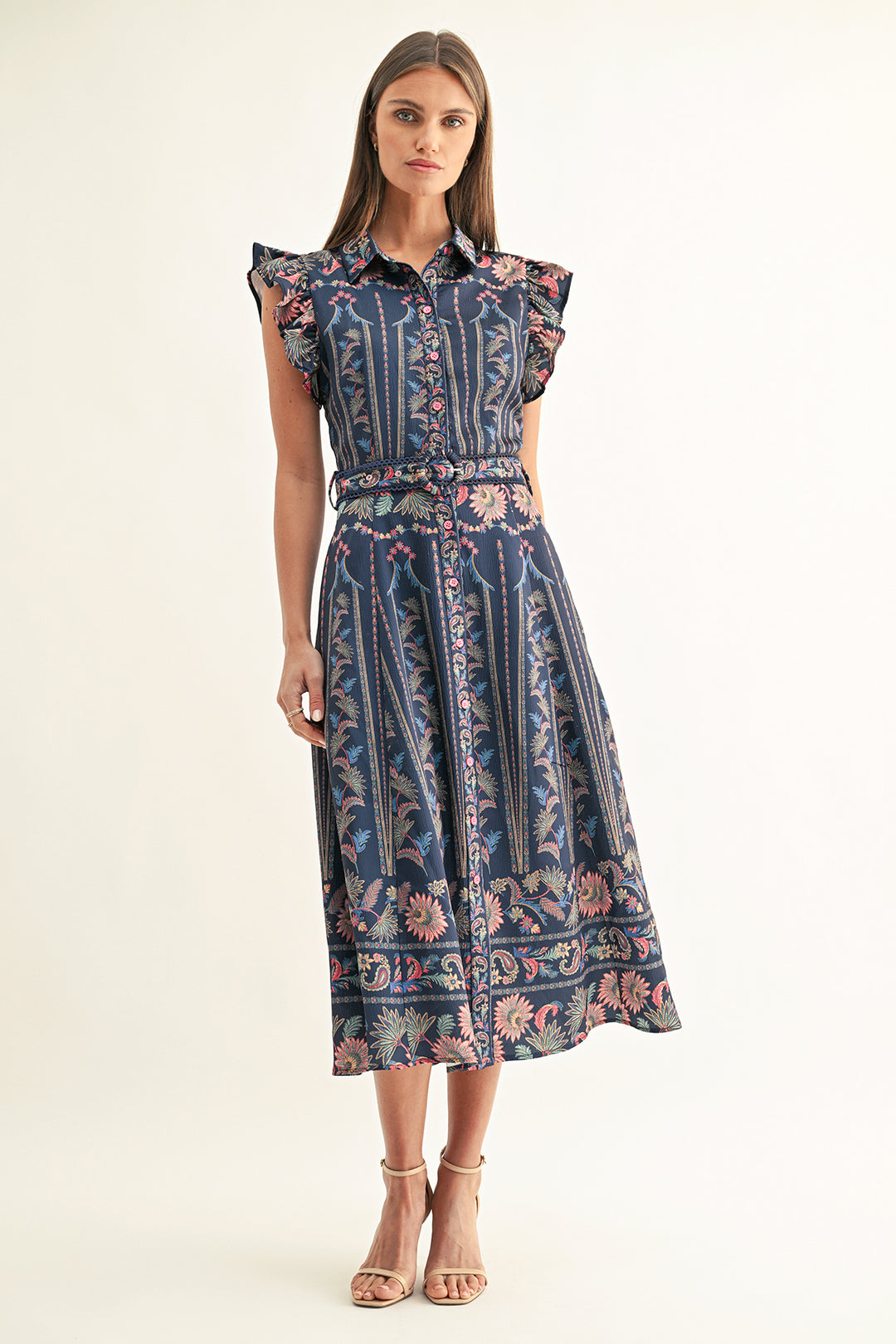 KARLY RUFFLED SLEEVES SHIRT MIDI DRESS