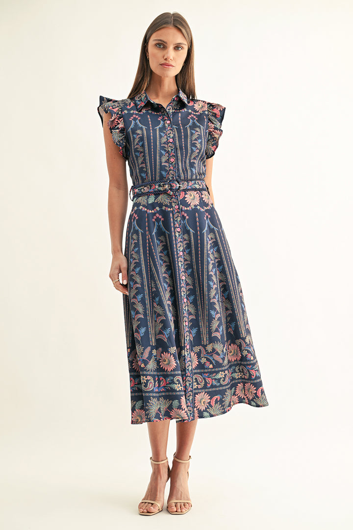 KARLY RUFFLED SLEEVES SHIRT MIDI DRESS