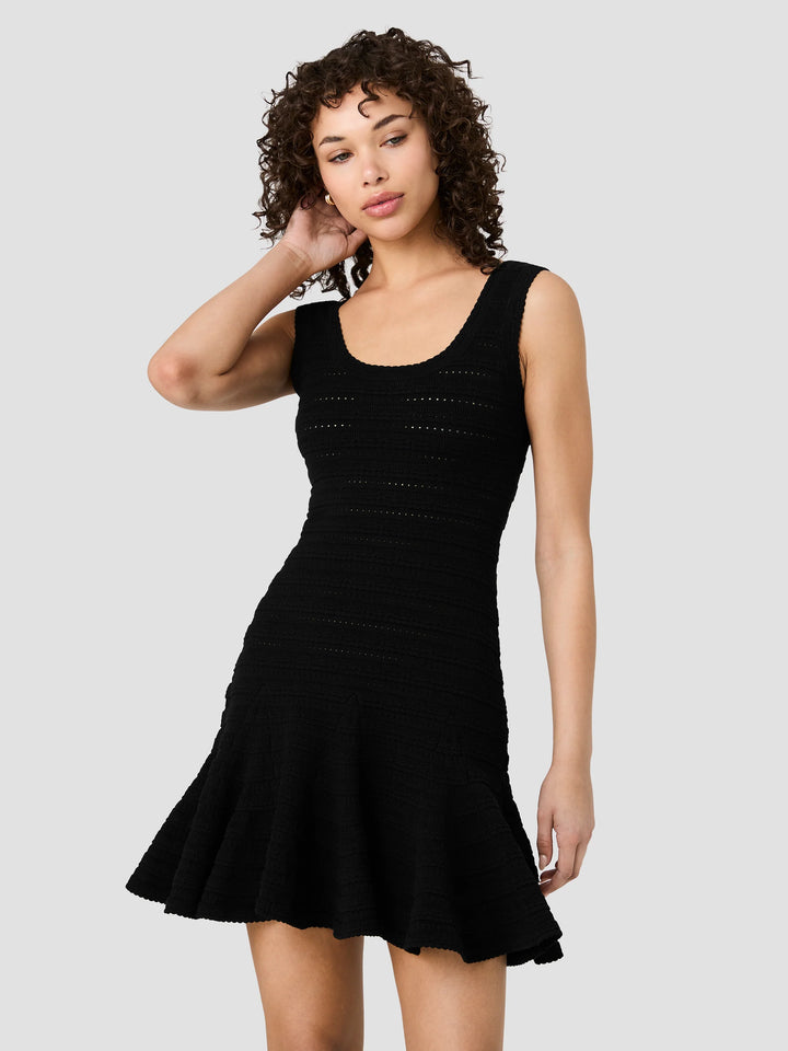 CECILIA KNIT POINTELLE FLARE MINI DRESS
