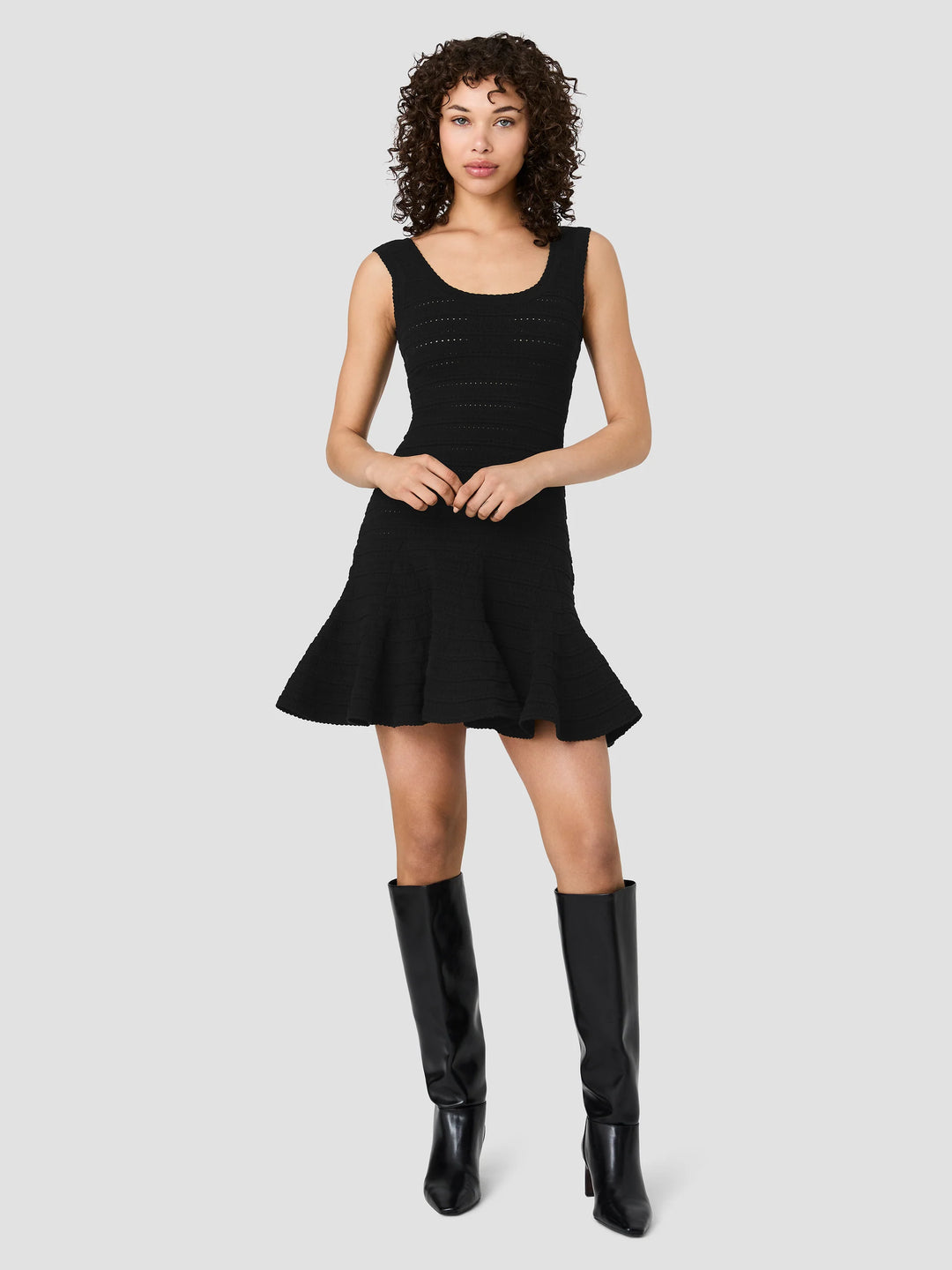 CECILIA KNIT POINTELLE FLARE MINI DRESS
