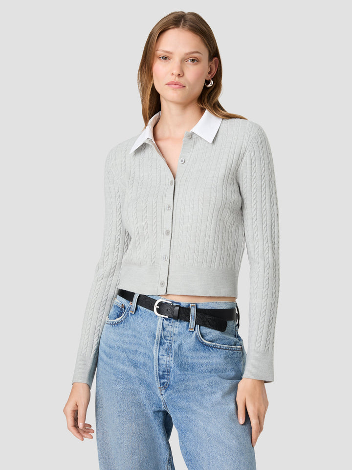 BABYSOFT CABLE KNIT COMBO POPLIN LONGSLEEVE TOP