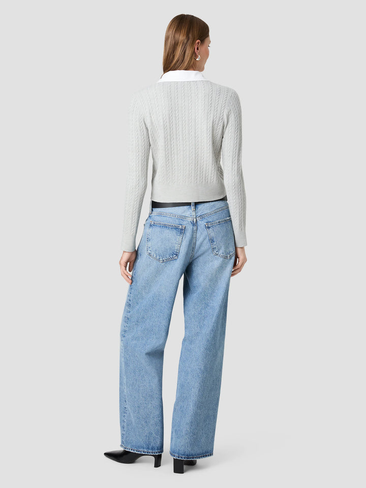 BABYSOFT CABLE KNIT COMBO POPLIN LONGSLEEVE TOP