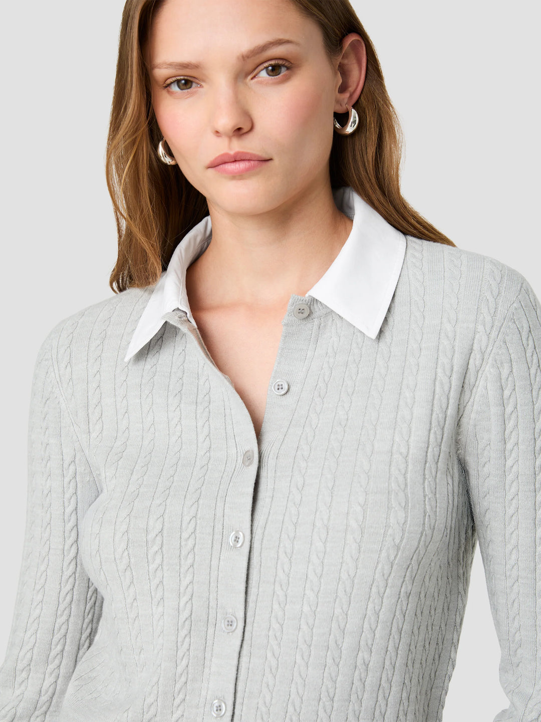 BABYSOFT CABLE KNIT COMBO POPLIN LONGSLEEVE TOP
