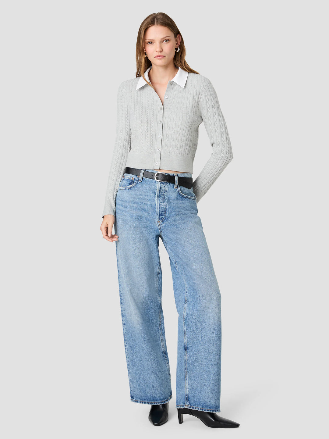 BABYSOFT CABLE KNIT COMBO POPLIN LONGSLEEVE TOP