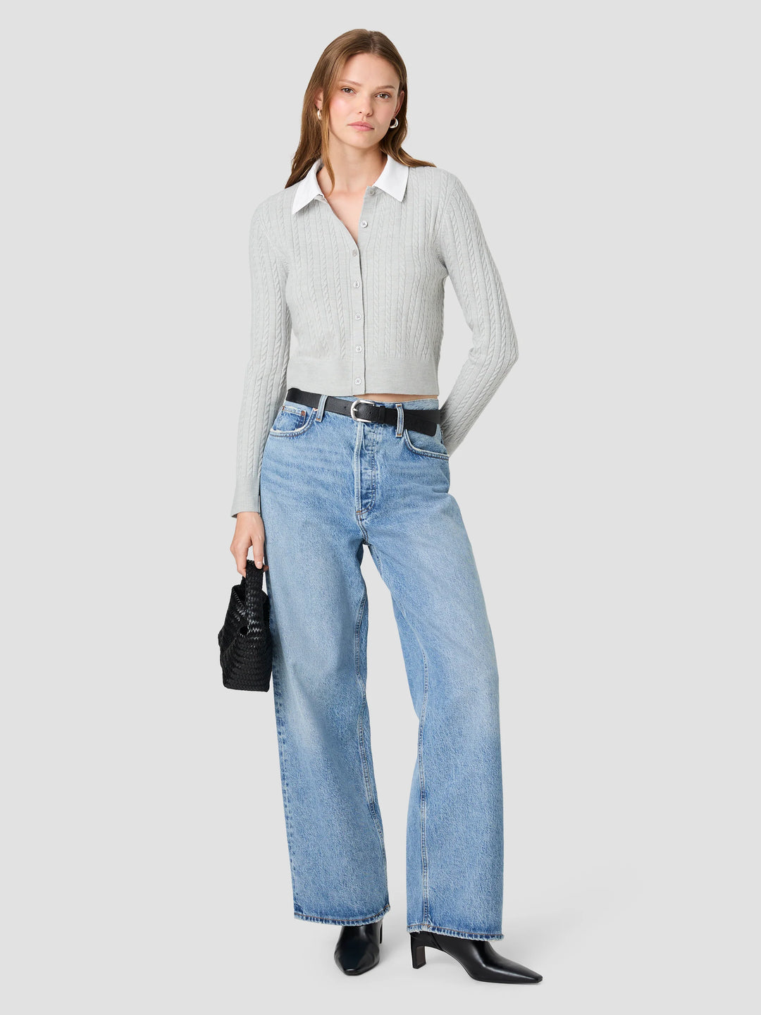 BABYSOFT CABLE KNIT COMBO POPLIN LONGSLEEVE TOP