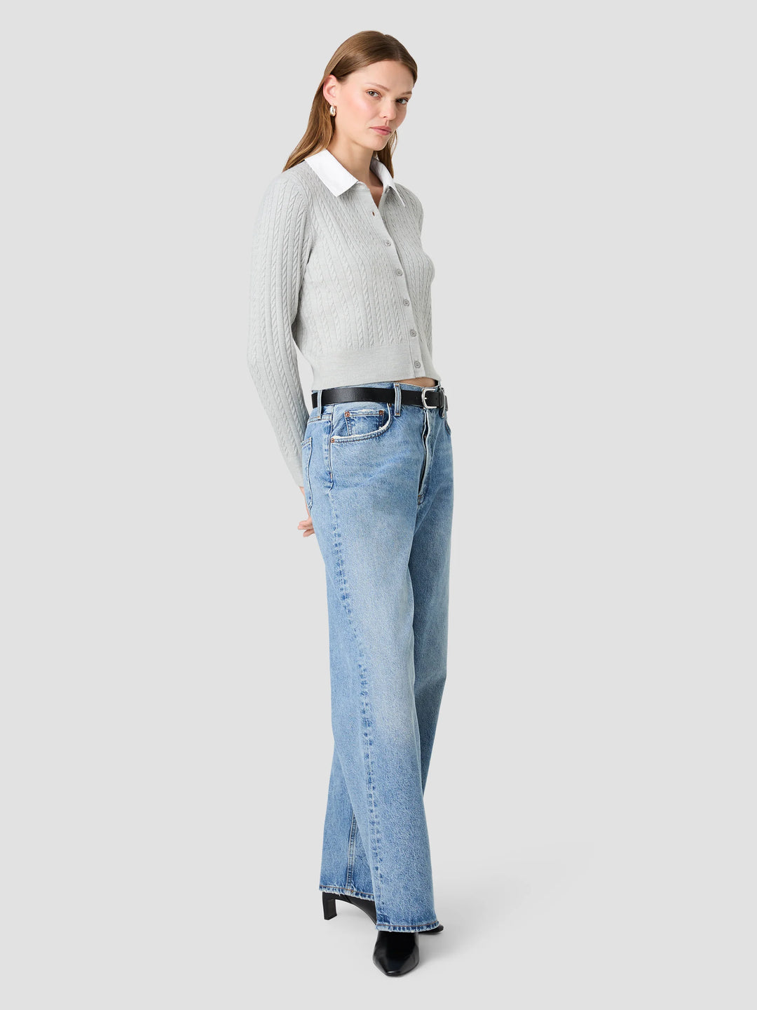 BABYSOFT CABLE KNIT COMBO POPLIN LONGSLEEVE TOP