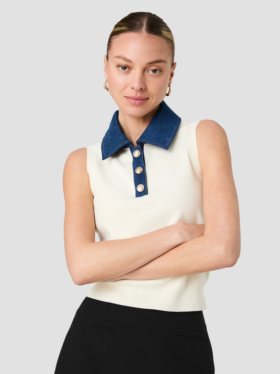 MAXIME KNIT DENIM COLLARED SWEATER VEST