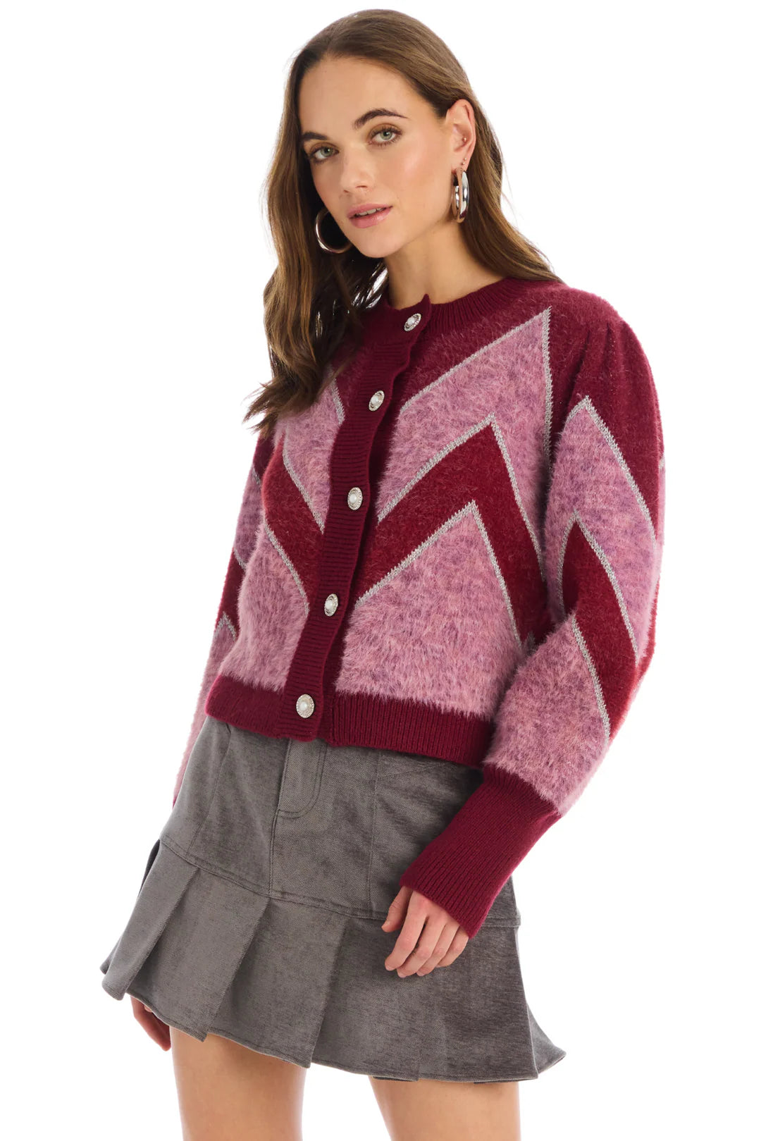FUZZY CHEVRON CARDIGAN