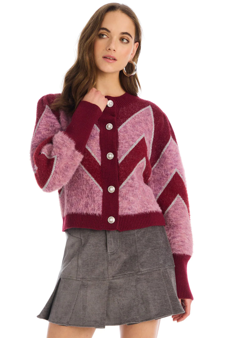 FUZZY CHEVRON CARDIGAN