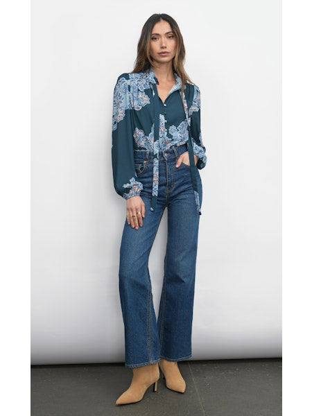 CIERRA BUTTON UP TIE NECK BLOUSE