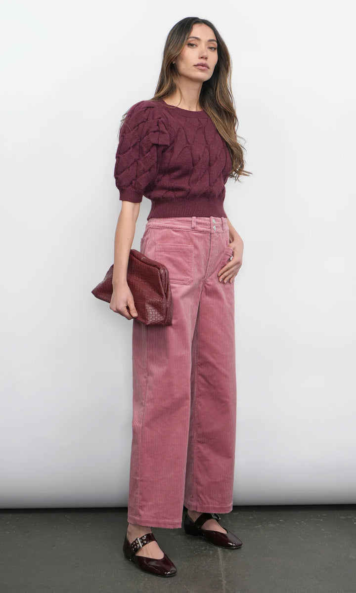 HALLIE CABLE KNIT PUFF SLEEVE SWEATER TOP