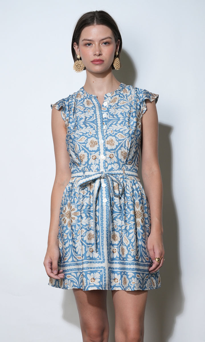 BAILEY FLUTTER SLEEVE BELTED MINI DRESS