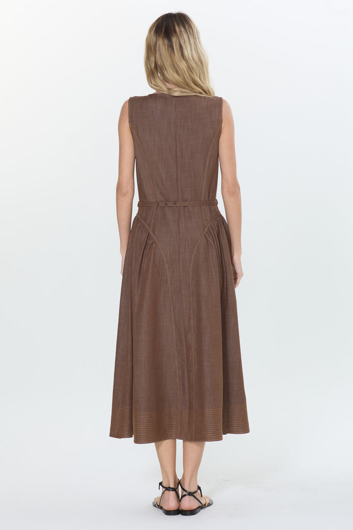 Bruni Topstitched Denim Effect Midi Dress
