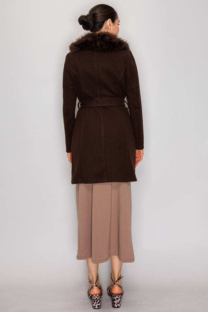 FAUX FUR SASH BELTED COAT