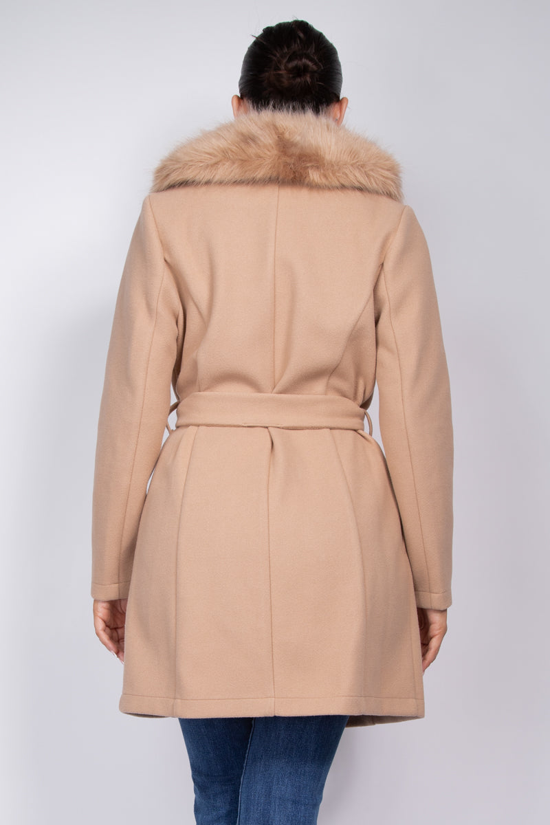 FAUX FUR SASH BELTED COAT